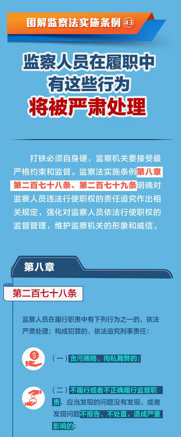 图解监察法实施条例丨监察人员在履职中有这些行为将被严肃处理
